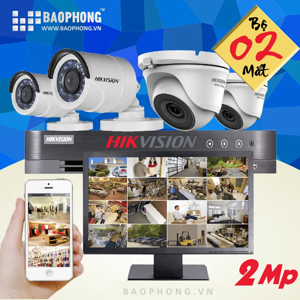 Trọn bộ 2 Camera Hikvision 2.0MP