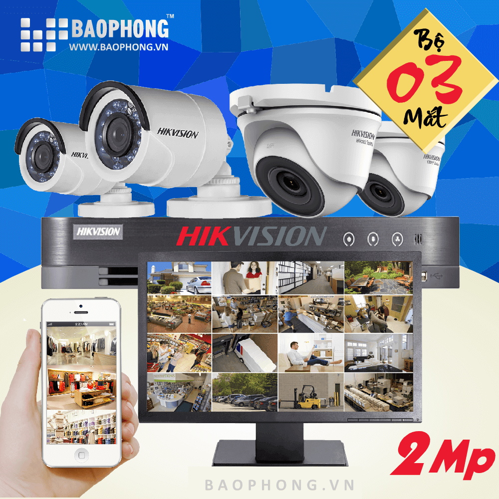 Trọn Bộ 3 Camera Hikvision 2.0MP Full HD HDTVI Khuyến Mãi